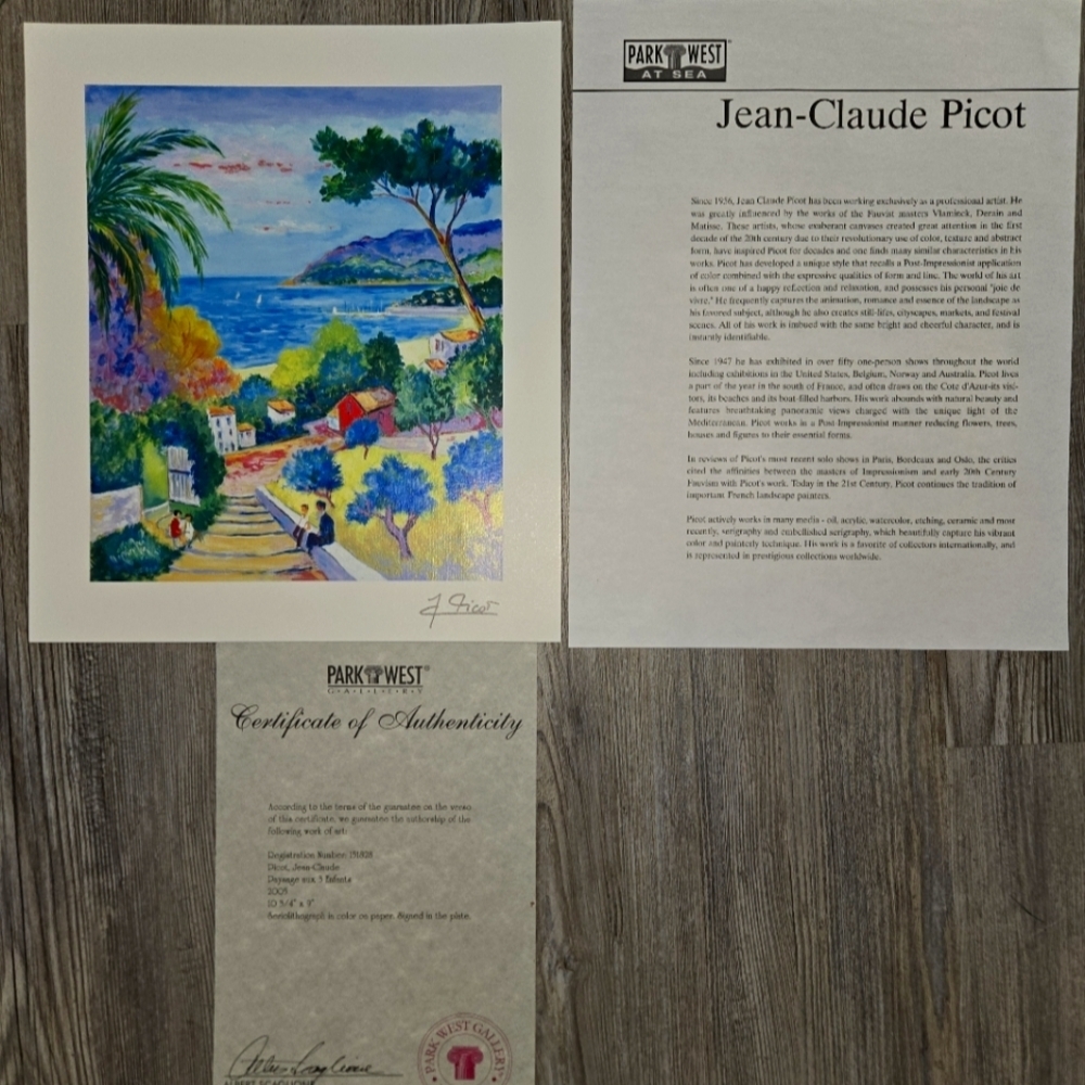 Jean-Claude Picot Artwork and Certificate of Authenticity